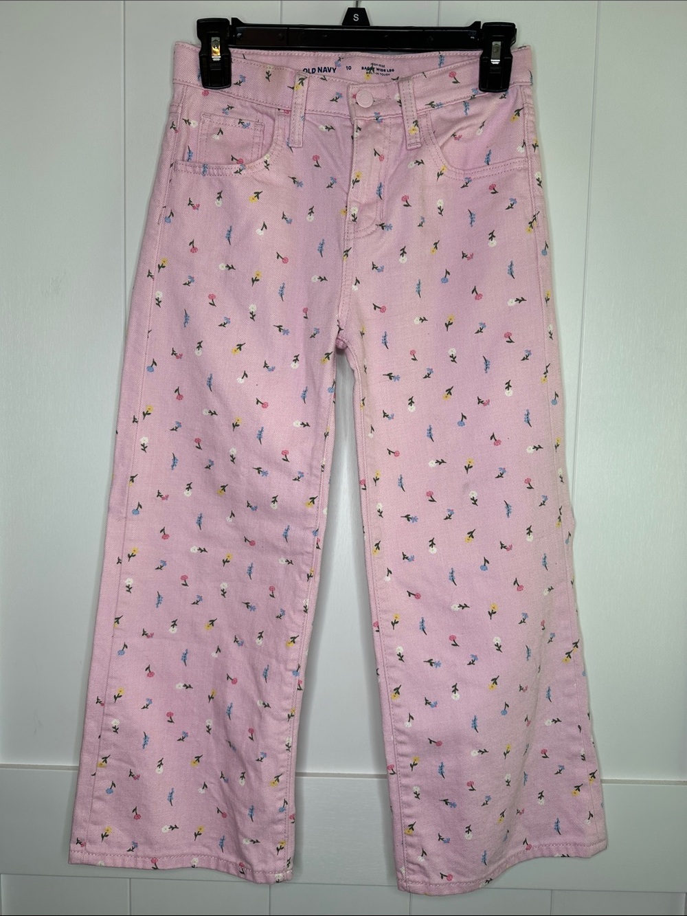 Old Navy Light Pink Floral Embroidered Wide-Leg Jeans Size 10